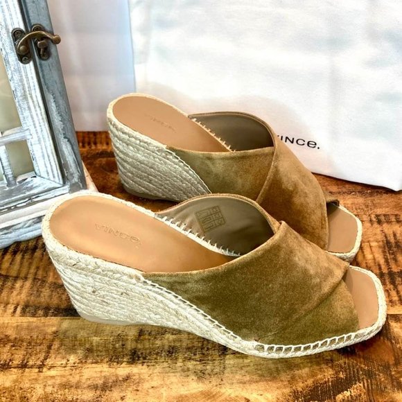 Vince Gaelan Suede Wedge Espadrille Sandals, Brown 8M - Picture 2 of 14
